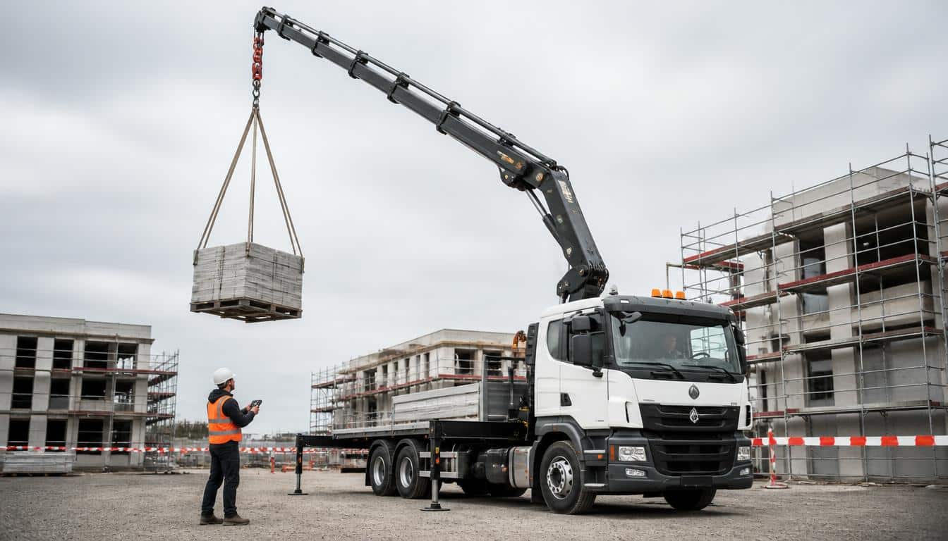 Location de camion-grue avec chauffeur sur chantier